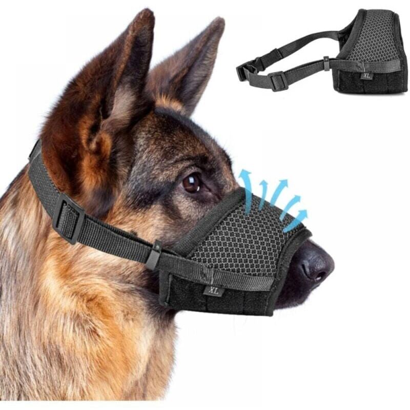 foto del prodotto cyslmuk museruola antiabbaio regolabile in 1 pezzo con anello in rete autoadesivo. museruola antiabbaio regolabile per cani di taglia grande, media