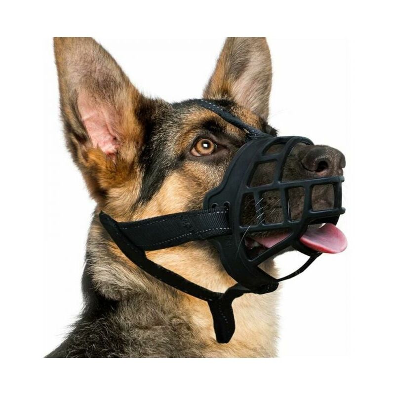 foto del prodotto cyslmuk museruola in silicone per cani, adatta per cani di piccola, media e grande taglia, museruola morbida a gabbia, impedisce la masticazione,