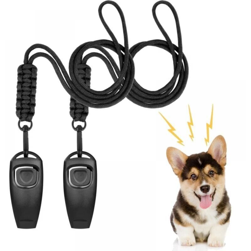 foto del prodotto cyslmuk nero 2 fischietti per cani ad ultrasuoni regolabili con clicker e 2 cordini, fischietto per cani ad ultrasuoni, addestramento