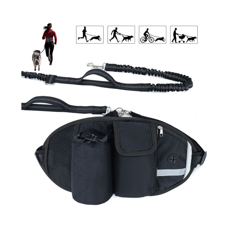 foto del prodotto cyslmuk nero guinzaglio per cani guinzaglio per cani a mani libere fino a 110 kg assorbimento degli urti, comodo, cuciture riflettenti, ideale per