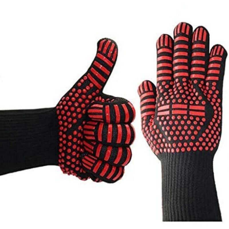 foto del prodotto cyslmuk paio di guanti da forno rossi , guanti da grigliata, guanti da forno resistenti al calore fino a 800 c, antiscivolo, in silicone