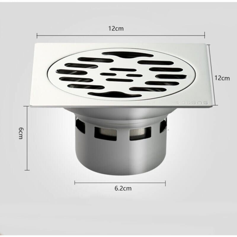 foto del prodotto cyslmuk piletta in muratura 12x12 cm con scarico orizzontale e griglia in acciaio inox cromato, silver ymyny