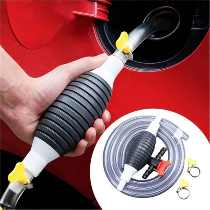 foto del prodotto cyslmuk pompa manuale, pompa a sifone portatile per il trasferimento del carburante per auto, pompa universale per benzina con tubo flessibile 3m