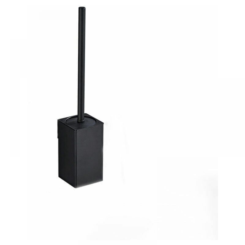 foto del prodotto cyslmuk porta scopino per wc quadrato da parete in alluminio spaziale nero con 1 testina, 34,5x8x8 cm