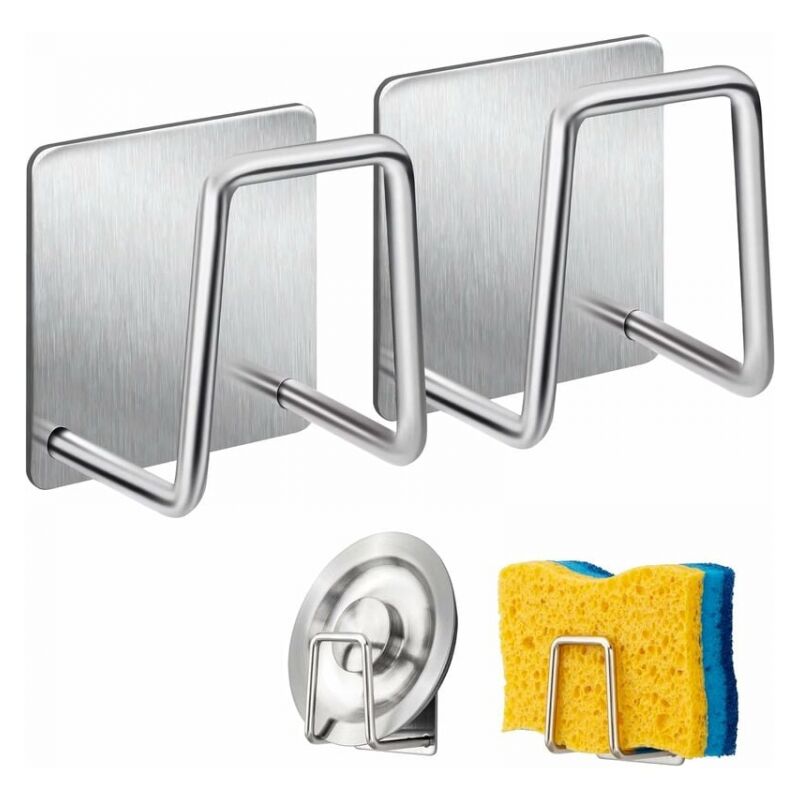 foto del prodotto cyslmuk porta spugna da 4 pezzi gancio per spugna per piatti in acciaio inossidabile 304, adesivo accessori per lavello gancio adesivo,