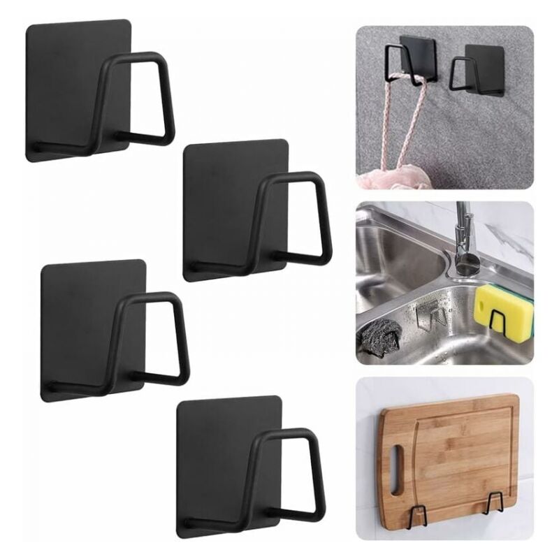 foto del prodotto cyslmuk porta spugna da 4 pezzi gancio per spugna per piatti in acciaio inossidabile 304, adesivo accessori per lavello gancio adesivo,