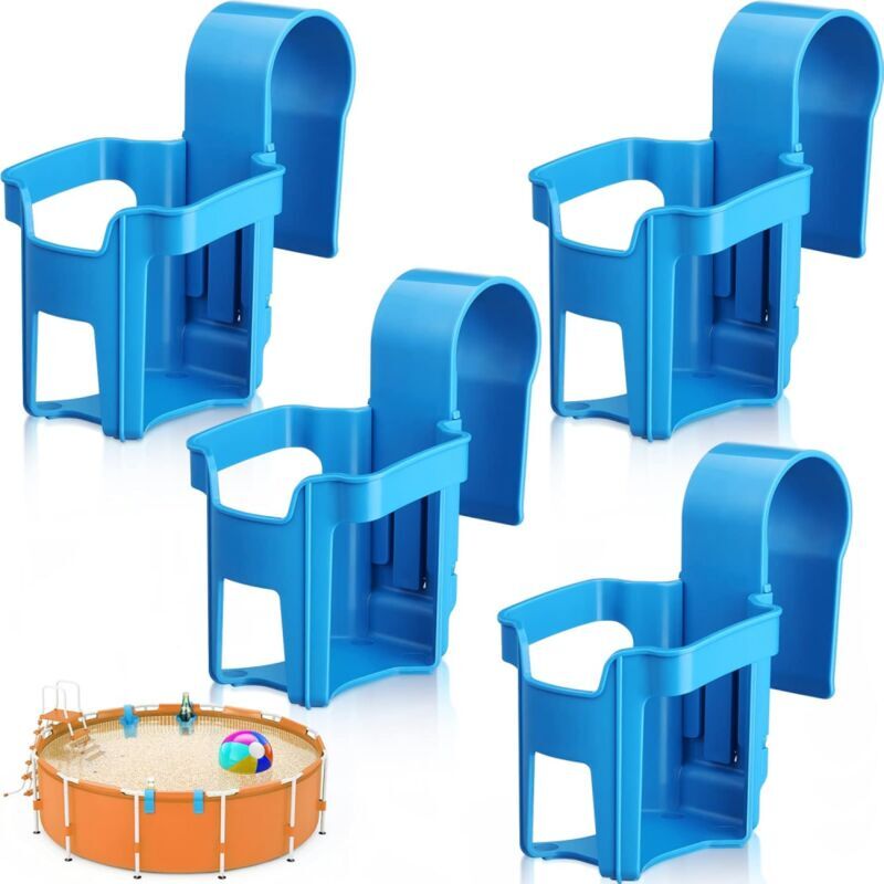 foto del prodotto cyslmuk portabicchieri da piscina set di accessori versatili da piscina da 4 pezzi, blu, con supporto a bordo piscina, cestino portaoggetti,