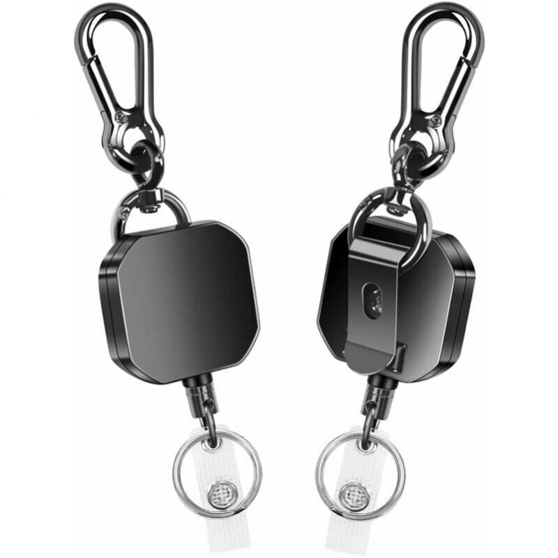 foto del prodotto cyslmuk portachiavi retrattile da 2 pezzi, porta badge in metallo resistente, portachiavi con moschettone