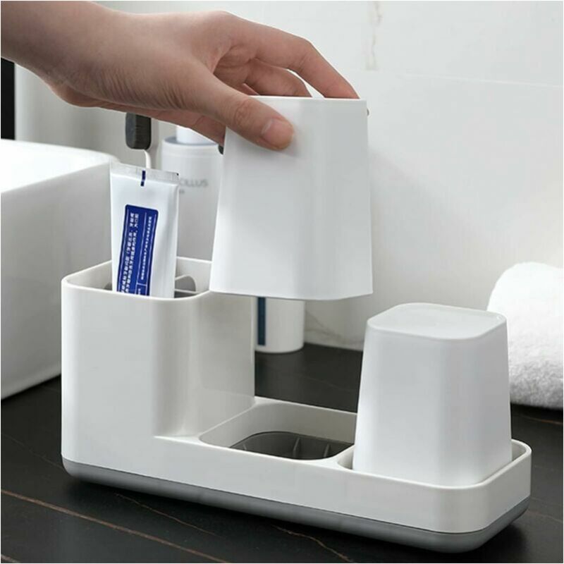 foto del prodotto cyslmuk portaspazzolino da denti, bicchiere portaspazzolino in plastica di qualit con bicchieri, organizer da bagno multifunzionale per lavandino