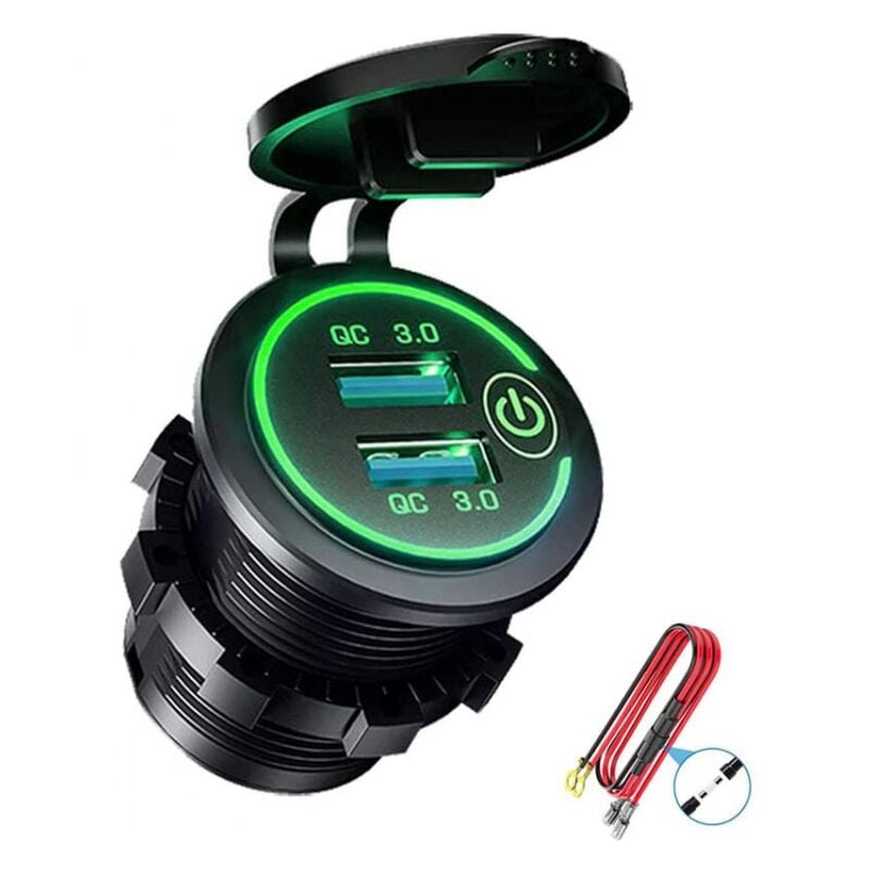foto del prodotto cyslmuk presa di ricarica usb doppia 3.0, presa usb impermeabile 12v 24v con interruttore touch per auto, nautica, barca, camper, verde