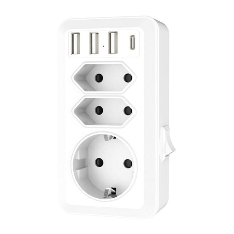 foto del prodotto cyslmuk presa usb, presa multipla 7 in 1 con 3 porte usb e 1 porta di tipo c, adattatore multipresa a 3 vie con caricabatterie usb 2 prese europee