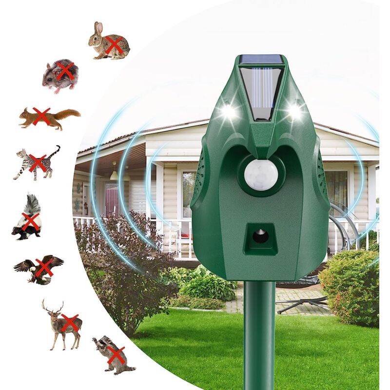 foto del prodotto cyslmuk repellente per gatti da esterno, anti gatto e cane a ultrasuoni solare, ricarica solare usb, repellente da giardino per gatti e cani per