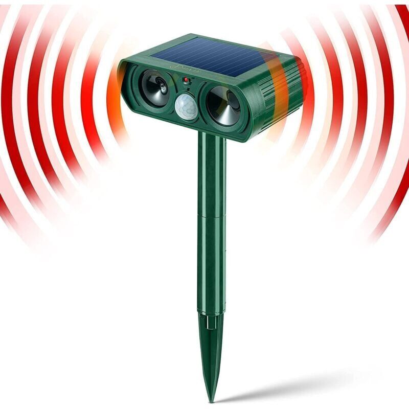 foto del prodotto cyslmuk repellente per gatti da giardino, a ultrasuoni, solare, con luce led, impermeabile, per gatti, cani, uccelli ymyny