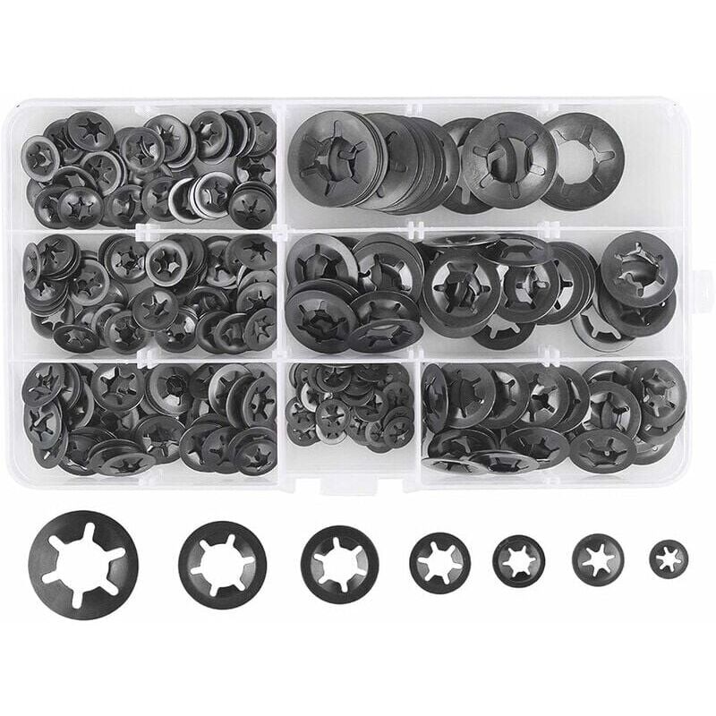 foto del prodotto cyslmuk rondelle elastiche in acciaio da 280 pezzi, rondelle elastiche a bloccaggio rapido m3 m4 m5 m6 m8 m10 m12, 7 misure, nere