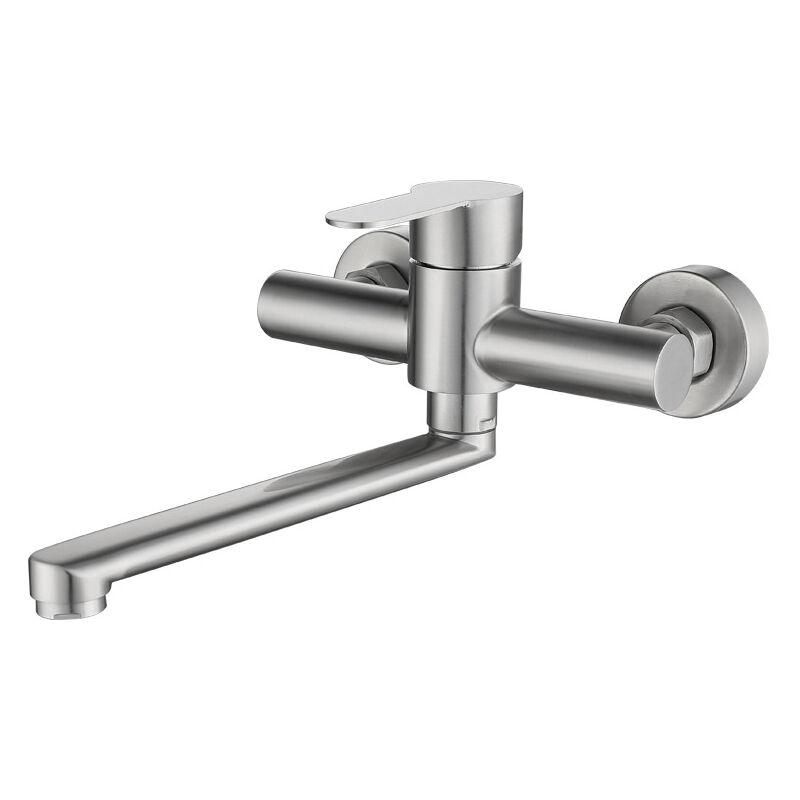foto del prodotto cyslmuk rubinetto da cucina a parete, miscelatore da cucina a parete in acciaio inox, girevole a 360 per lavello da cucina, acqua calda e fredda