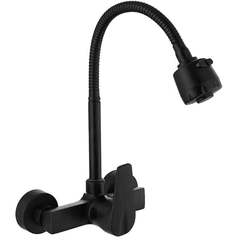 foto del prodotto cyslmuk rubinetto da cucina a parete, miscelatore per lavello girevole a 360 , bocca girevole in ottone nero, tubo flessibile