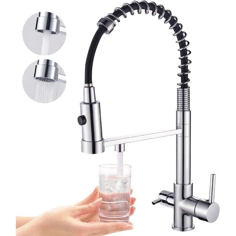 foto del prodotto cyslmuk rubinetto da cucina a tre vie, rubinetto da cucina estraibile, rubinetto per lavello in ottone, miscelatore con filtro per l acqua 3 in 1