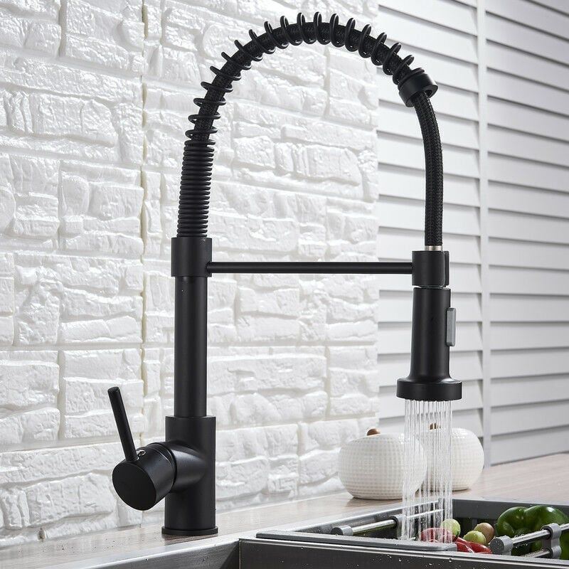 foto del prodotto cyslmuk rubinetto da cucina con molla di spruzzo girevole a 360 , 2 modalit di spruzzo, lavello caldo e freddo, lavabo, doppia uscita dell acqua