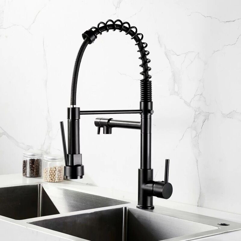 foto del prodotto cyslmuk rubinetto da cucina estraibile, 2 getti, miscelatore da cucina con 2 modalit di getto, disponibile freddo e caldo nero