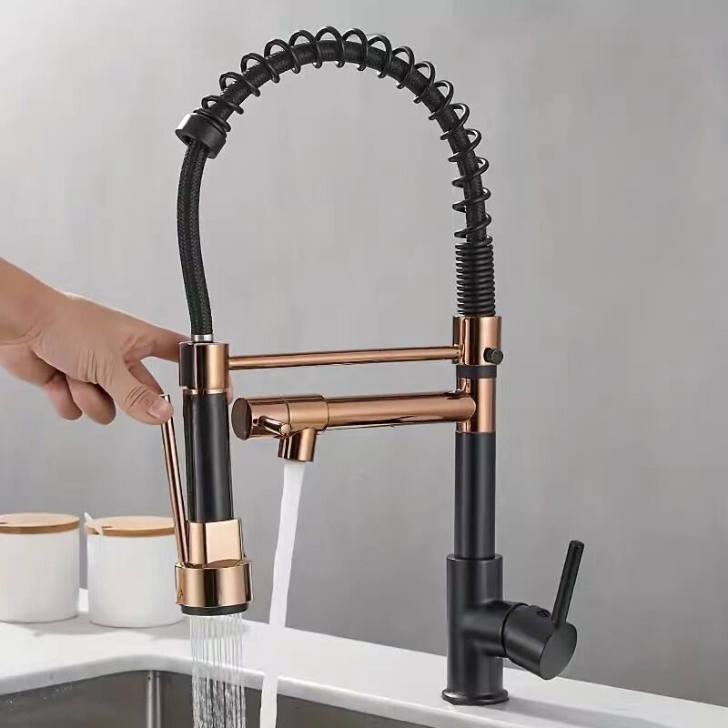 foto del prodotto cyslmuk rubinetto da cucina estraibile, 2 getti, miscelatore monocomando, girevole a 360 , disponibile con acqua calda e fredda, nero