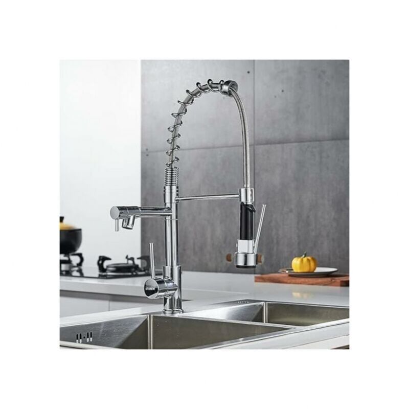 foto del prodotto cyslmuk rubinetto da cucina girevole a 360 , rubinetto da cucina in ottone cromato, miscelatore da cucina a doppio getto con getto flessibile