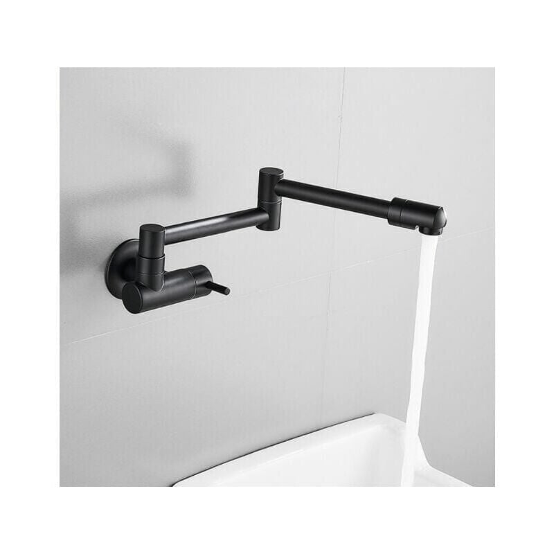 foto del prodotto cyslmuk rubinetto da cucina nascosto telescopico pieghevole nero, rubinetto da parete in ottone, miscelatore da parete, uscita singola per acqua