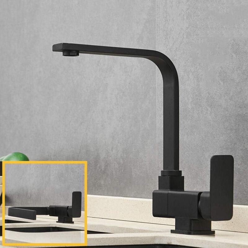foto del prodotto cyslmuk rubinetto da cucina pieghevole nero, miscelatore pieghevole in ottone con maniglia singola, lavello da cucina girevole a 360 gradi, acqua