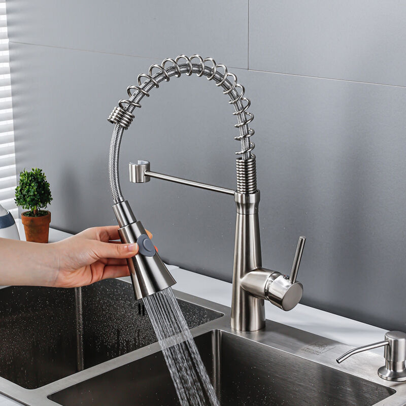 foto del prodotto cyslmuk rubinetto da cucina, rubinetto a molla a spirale, rubinetto da cucina girevole a 360 , rubinetto in ottone con linea dell acqua cromato