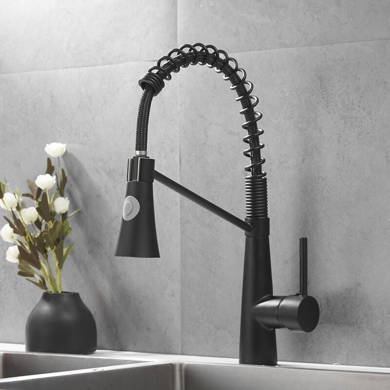 foto del prodotto cyslmuk rubinetto da cucina, rubinetto a molla a spirale, rubinetto da cucina girevole a 360 , rubinetto in ottone con linea dell acqua nero