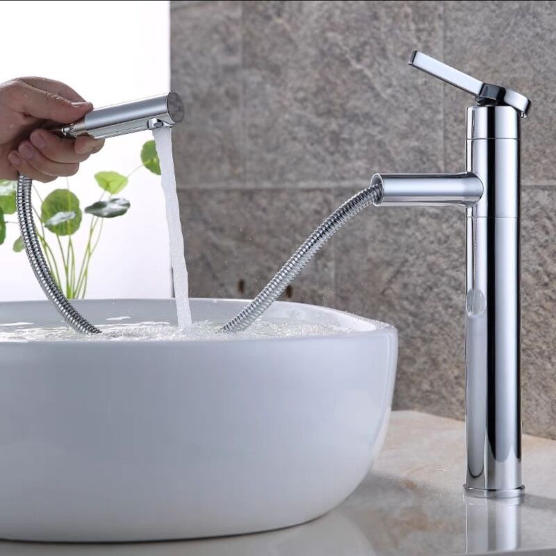 foto del prodotto cyslmuk rubinetto per bagno, miscelatore per lavabo girevole a 360 , bocca alta, estensibile, adatto per lavabo, miscelatore per lavabo in ottone