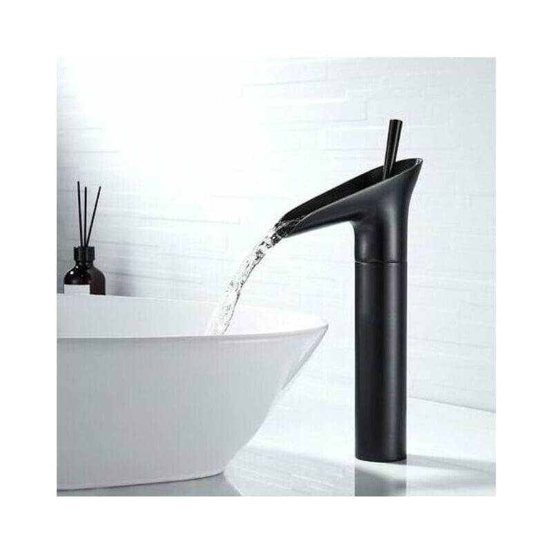 foto del prodotto cyslmuk rubinetto per bagno nero, rubinetto a cascata, rubinetto per lavabo vintage con maniglia singola, rubinetto per bagno in ottone da