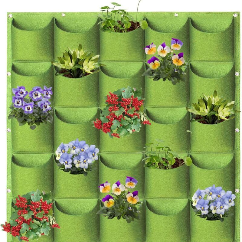 foto del prodotto cyslmuk sacchetti per fioriere sospesi verdi, 25 tasche, sacchetti per piantagione da giardino montati a parete verticale, sacchetti per la