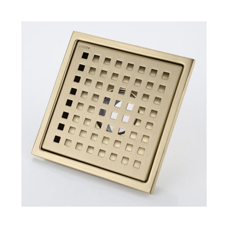 foto del prodotto cyslmuk scarico per doccia quadrato in acciaio inox dorato 15x15cm con coperchio per scarico a pavimento, anima in ottone deodorante, oro