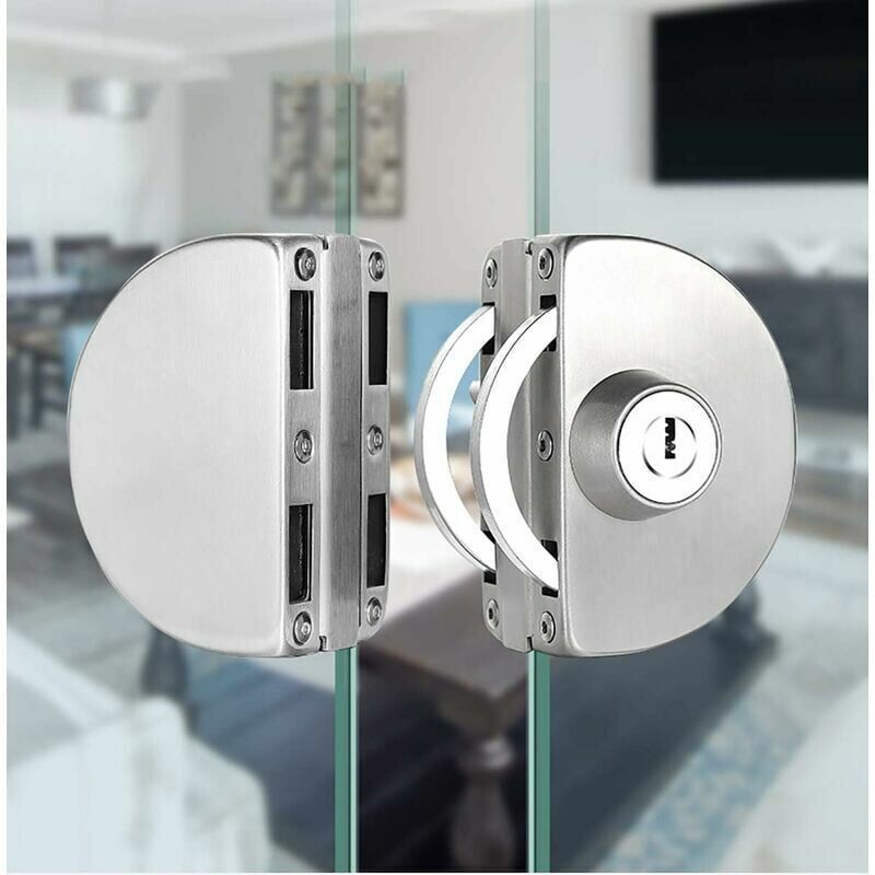 foto del prodotto cyslmuk serratura per porta in vetro in acciaio inossidabile senza foratura, serratura per porta in vetro doppio, serratura centrale per porta in