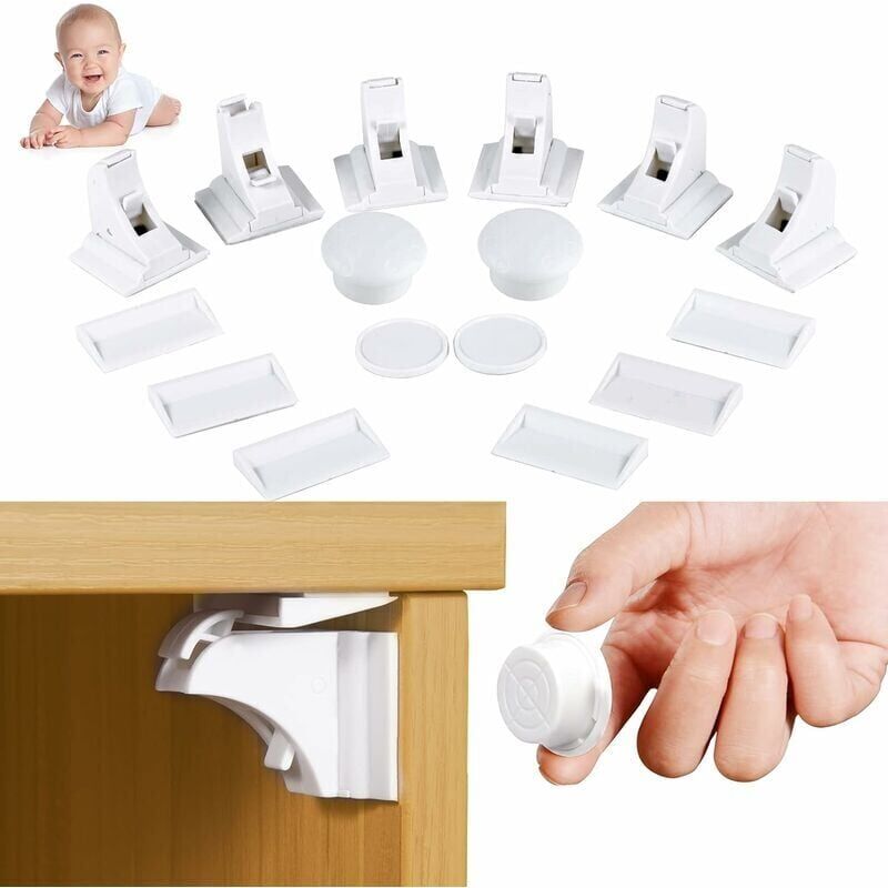 foto del prodotto cyslmuk serrature per ante di armadietti per bambini 6 serrature 2 chiavi , serrature per cassetti a prova di bambino, chiusure di sicurezza per