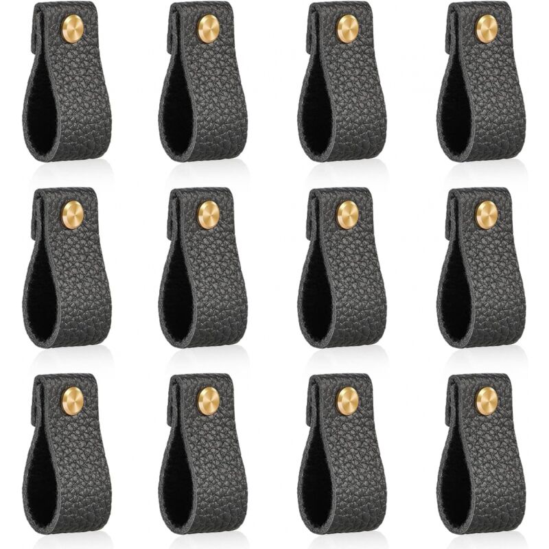 foto del prodotto cyslmuk set di 12 pomelli per mobili in pelle, 146 mm, pomelli antiurto per porte di cassettiere, maniglie per cassetti, ottimo regalo, nero