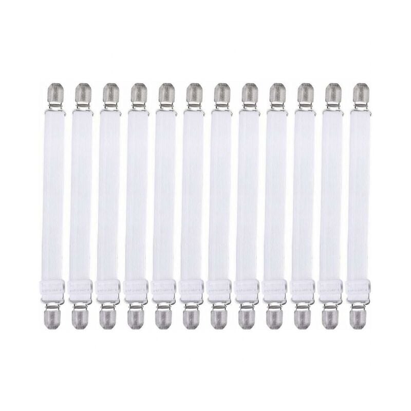 foto del prodotto cyslmuk set di 12 supporti per lenzuola regolabili bianchi con clip in metallo, clip antiscivolo per lenzuola, cinghie di fissaggio per tovaglie