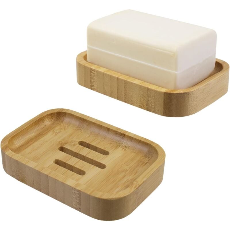 foto del prodotto cyslmuk set di 2 portasapone in legno di bamb naturale per bagno, cucina, spugne, accessori per riporre gli accessori