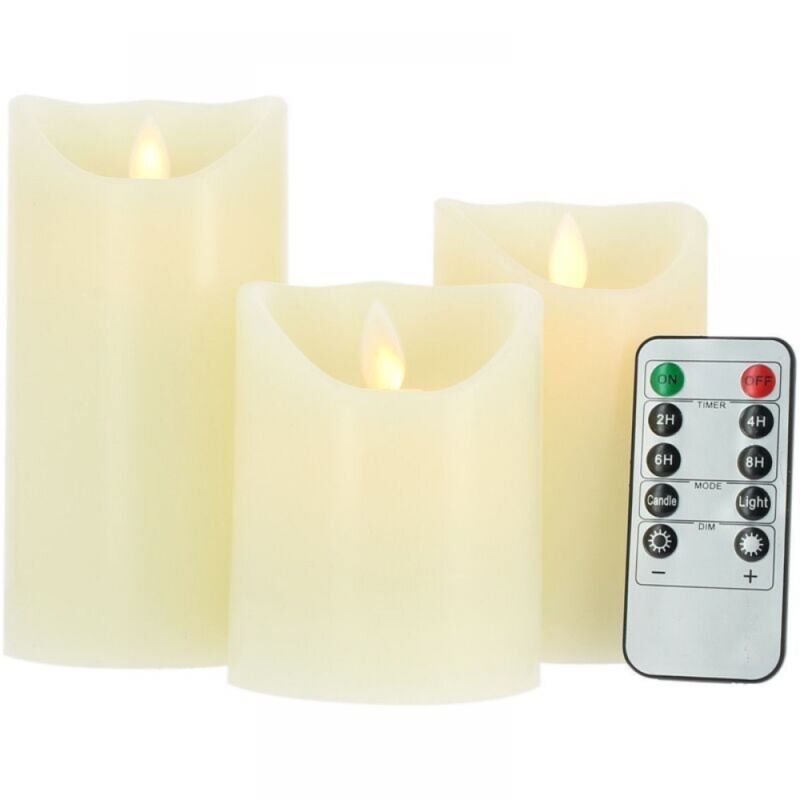 foto del prodotto cyslmuk set di 3 candele a led con fiamma tremolante e telecomando