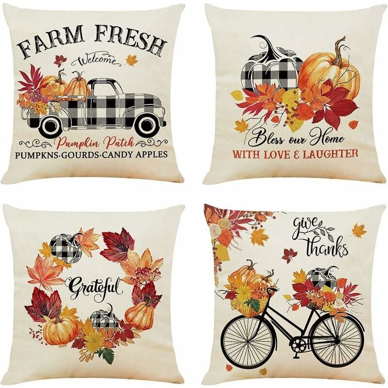 foto del prodotto cyslmuk set di 4 federe per cuscini 45 x 45 cm motivo a foglie arancioni bruciate 18 x 18 cm federa decorativa in lino per cuscino divano motivo