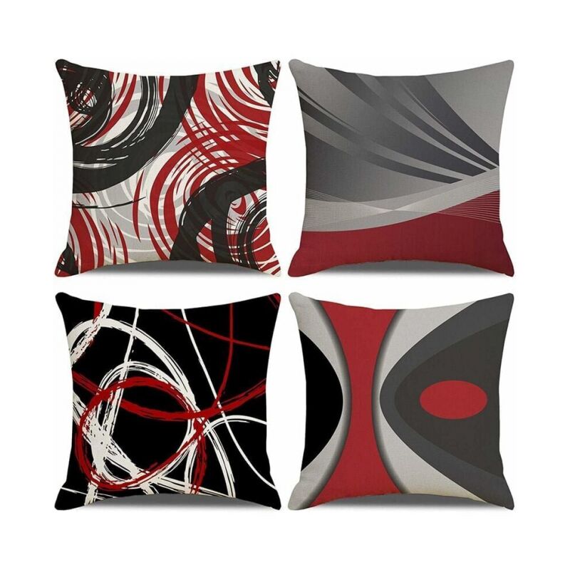foto del prodotto cyslmuk set di 4 federe per cuscini 45x45cm, federa decorativa per divano con motivo geometrico rosso nero in cotone e lino per divano letto camera