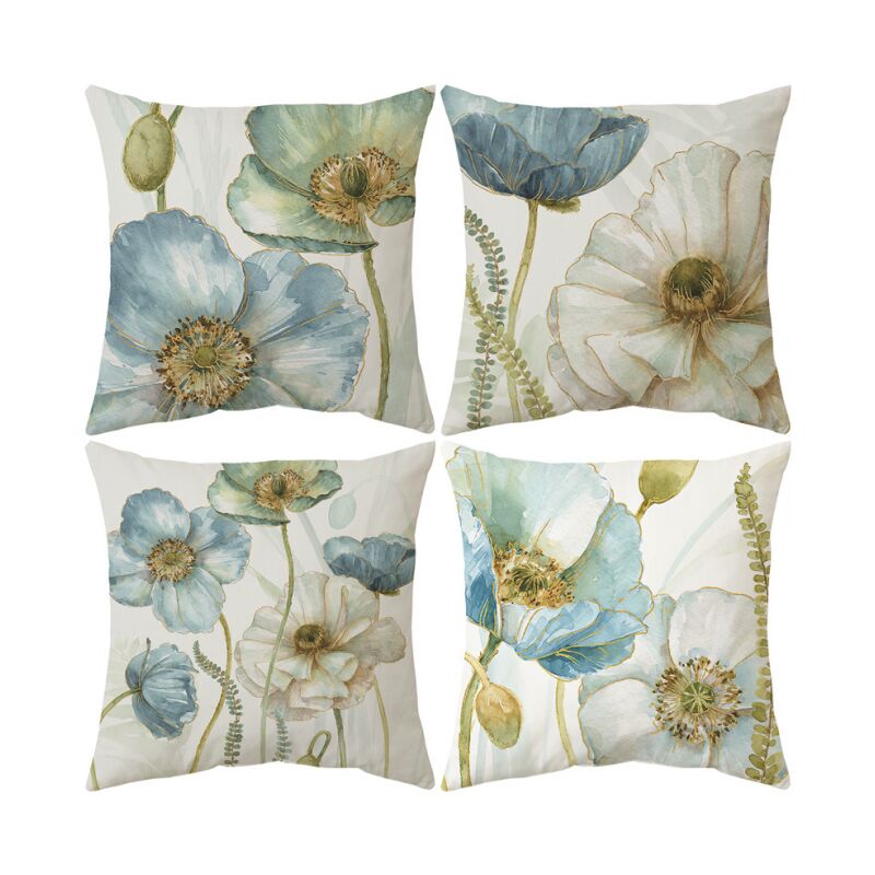foto del prodotto cyslmuk set di 4 federe per divano con motivo a fiori gialli e blu impermeabili da 45x45 cm per la decorazione di patio, giardino, soggiorno,