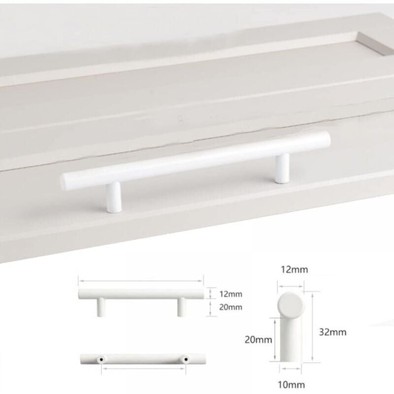 foto del prodotto cyslmuk set di 4 maniglie per mobili bianche con interasse 96 mm, 12 mm, maniglie per mobili, pomelli per ante da cucina, maniglie a t bianche per