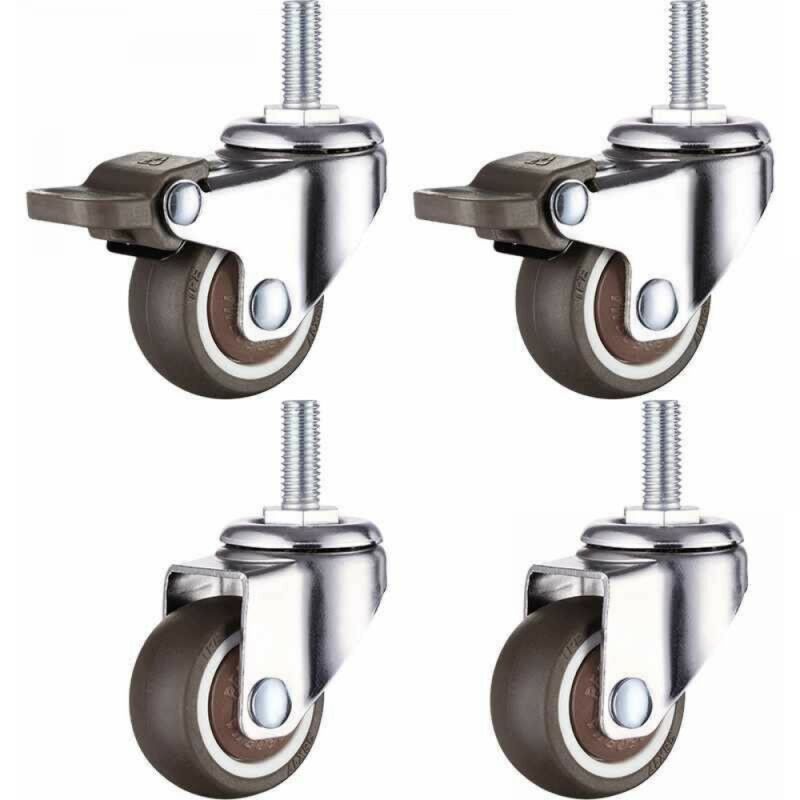 foto del prodotto cyslmuk set di 4 rotelle piccole per mobili 25 mm gomma morbida tpe m6 x 15 mm filetto 2 pezzi con freno 25 mm 