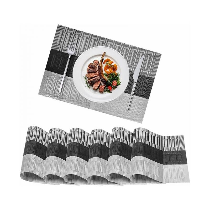 foto del prodotto cyslmuk set di 6 tovagliette in pvc grigio, tovagliette antiscivolo lavabili e resistenti al calore, decorazione, facili da pulire e riporre, per