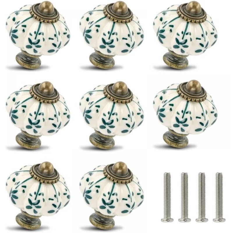 foto del prodotto cyslmuk set di 8 pomelli in ceramica pomelli per mobili a forma di zucca pomelli per cassettiere vintage maniglie per cassetti vintage con viti