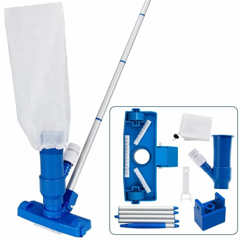 foto del prodotto cyslmuk set pulizia piscina 3 pezzi aspirazione fondo contenitore raccolta rifiuti asta variabile estensibile 3 spazzole pulizia manutenzione