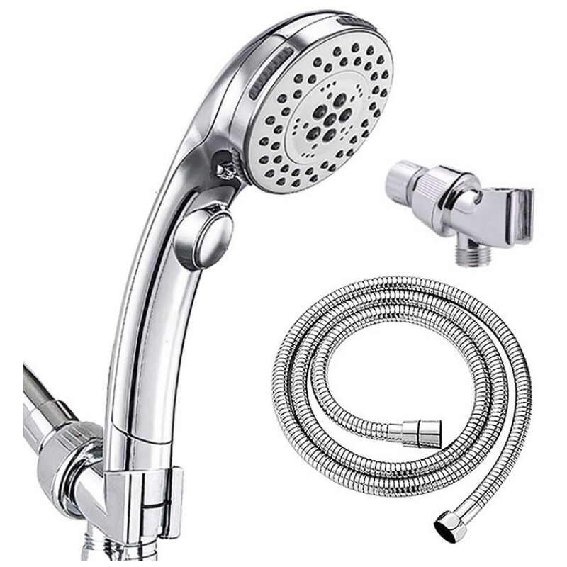 foto del prodotto cyslmuk soffione doccia cromato con pulsante di arresto 5 modalit set doccia a mano 1,5 tubi
