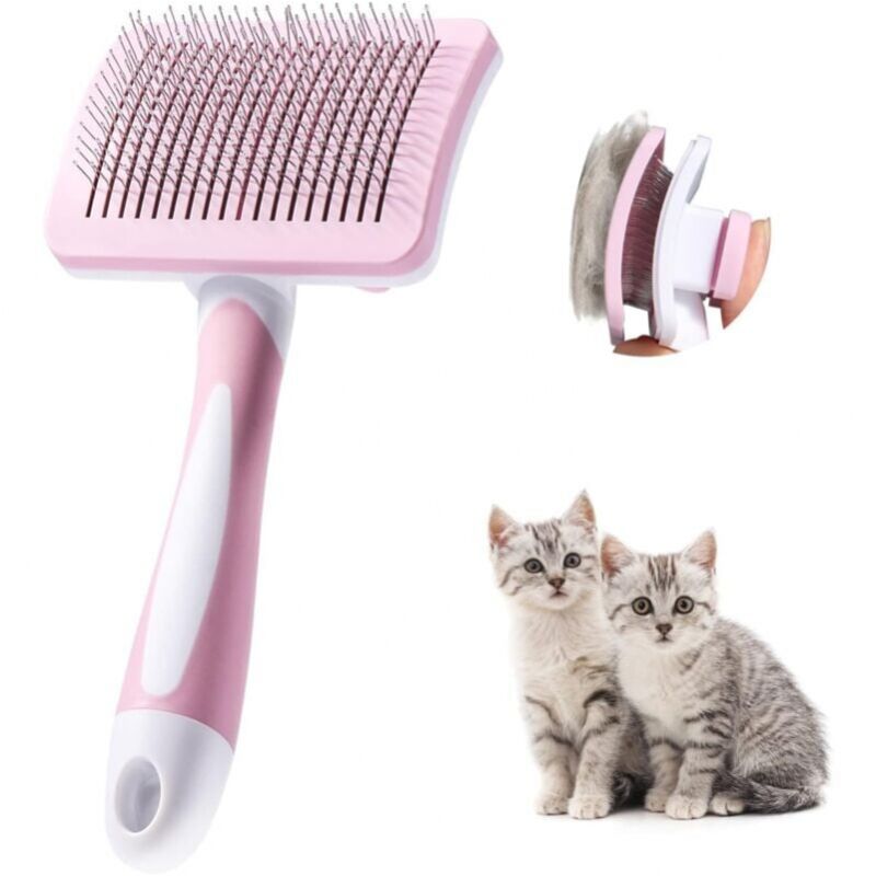 foto del prodotto cyslmuk spazzola autopulente per animali domestici rosa , spazzola per peli lunghi e corti, per cani e gatti. rimuove efficacemente i nodi e il