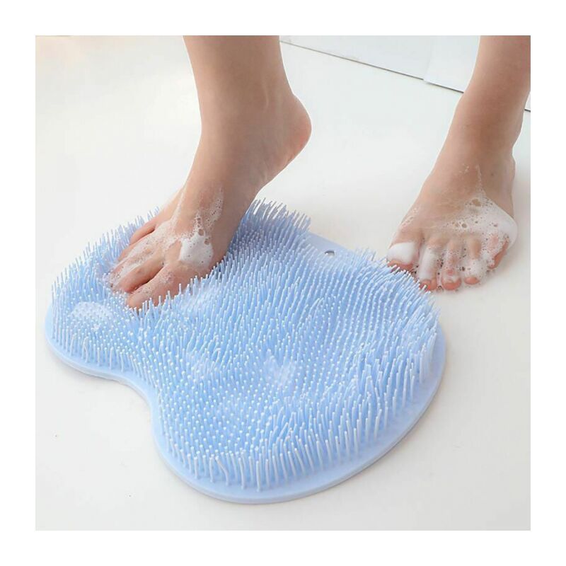 foto del prodotto cyslmuk spazzola per piedi da doccia blu, spazzola per piedi da doccia con ventosa antiscivolo, cuscinetto massaggiante lenitivo e rilassante per
